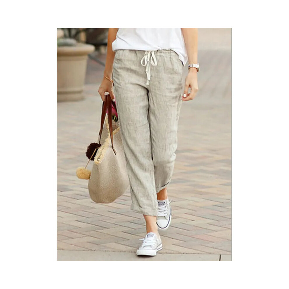 (Black, M) Autumn Cotton Womens Pants Drawstring Elastic Waist Casual Pants-image-OPC-PGHBWXW-NEW