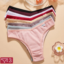 (Set 19, 3pcs) 3pcs Womens Sexy Waffle Plaid Cotton Brazilian Panties Low Waist Underwear