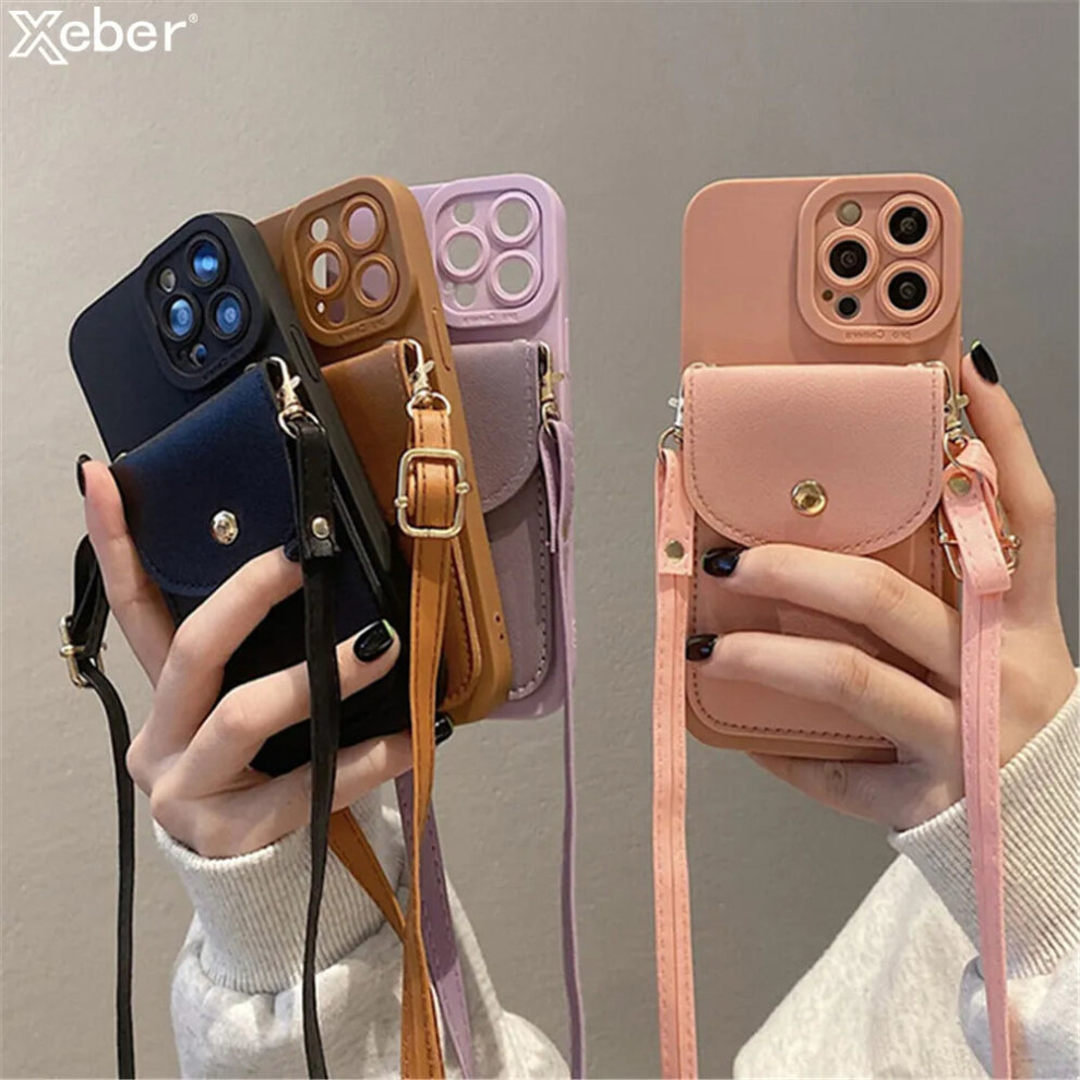 (Case & Strap, ) Crossbody Leather Wallet Phone Case For Iphone 15 14 13 12 Pro Max Purple 3420519010197