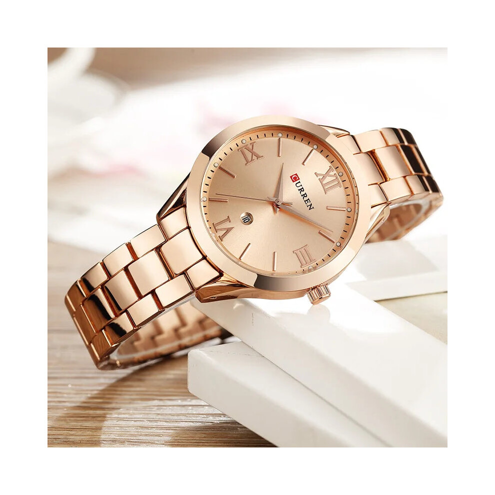 (Rose gold white with box) Womens Watch Ladies Creative Steel Bracelet Wristwatch-image-OPC-PGHBZYS-NEW