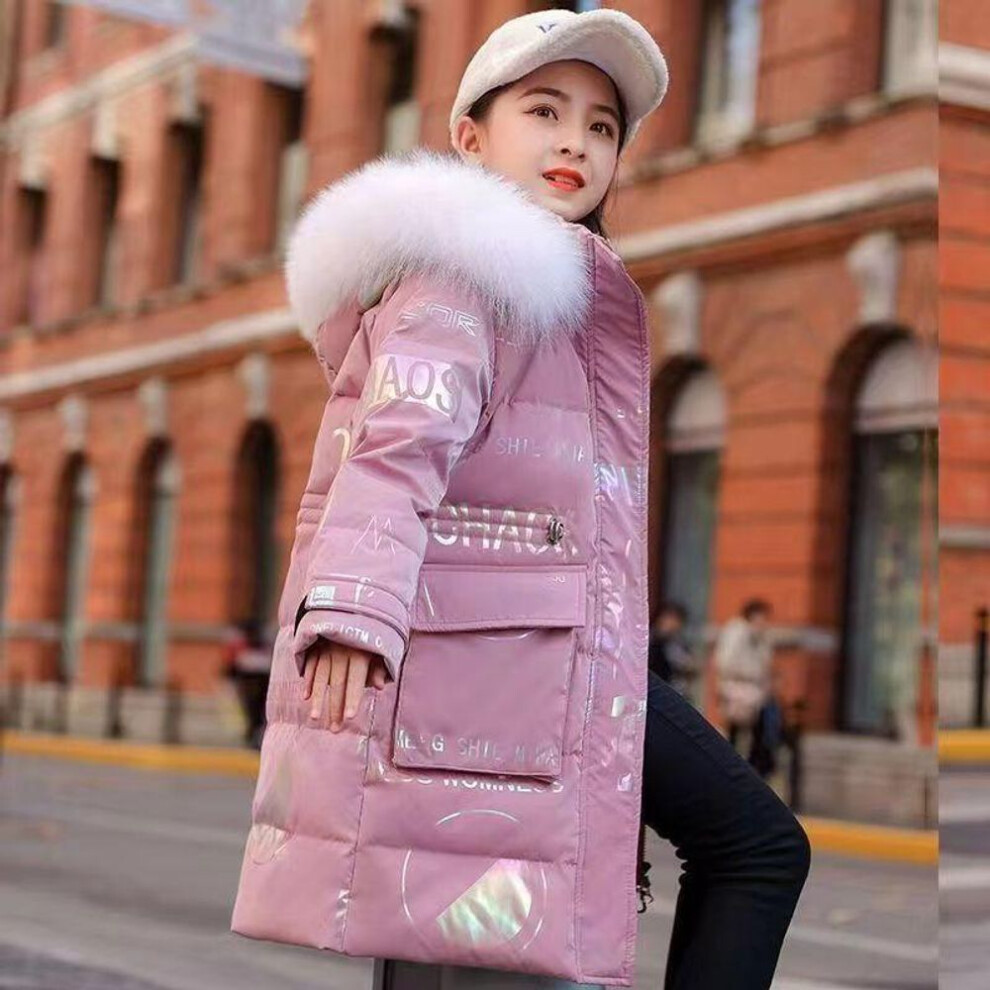 (pink, 140) Girls cotton-padded clothes   new children's down cotton-padded jacket mid-length little girl foreign-style cotton-padded jacket thickened winter coat