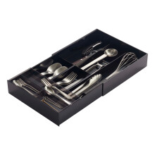 YAMAZAKI Home Plateau de rangement extensible pour couverts de cuisine | Plastique | Organiseur de tiroir Taille unique Noir