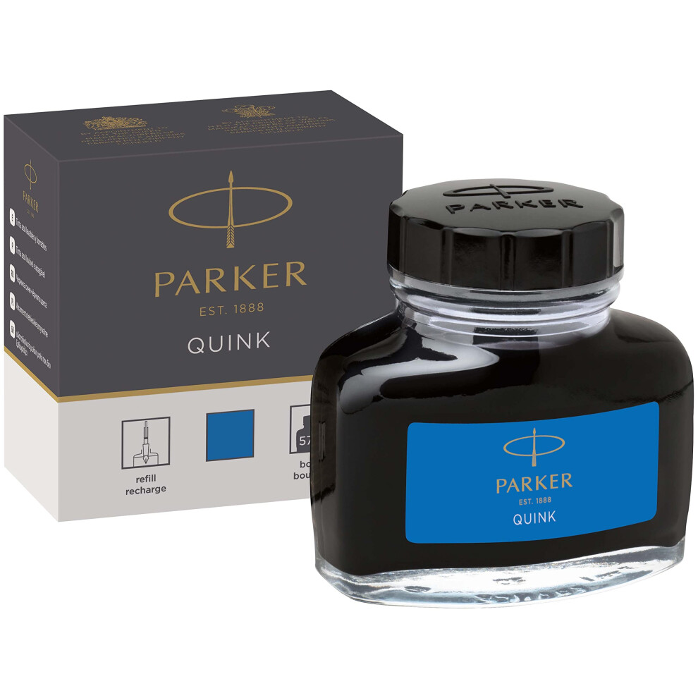 Parker Fountain Pen Ink Bottle | Washable Blue QUINK Ink | 57 ml Fountain Pen Refill
