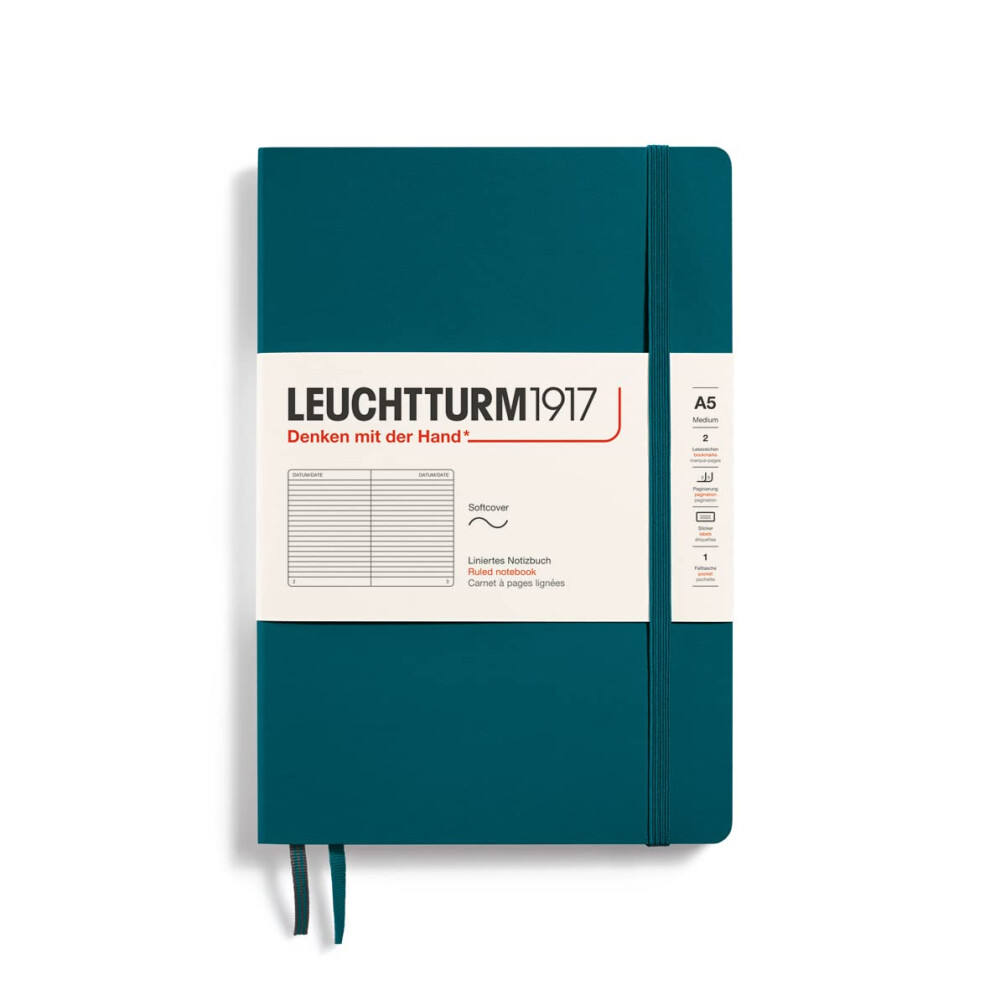LEUCHTTURM1917 - Notebook Softcover Medium A5-123 Numbered Pages for Writing and Journaling (Ruled  Pacific Green)-image-OPC-PFNDS76-NEW