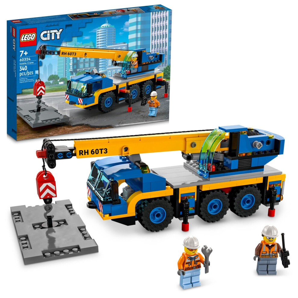 Lego City Mobile Crane 60324 Building Kit; Toy Construction Vehicle With Working Boom, Outriggers And Winch System; Includes Driver And Worker Minifigures; For Boys And Girls Aged 7+ (340 Pieces)-image
