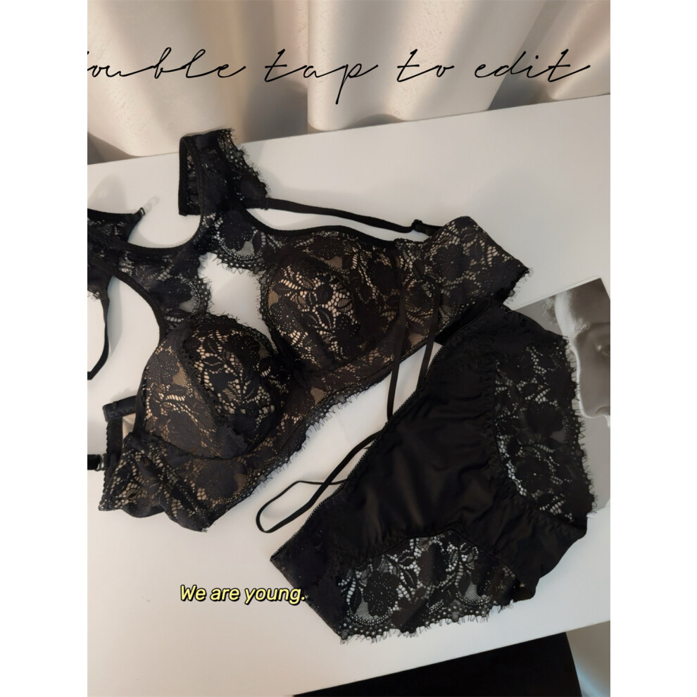 (Black suit, 36/80AB) Sexy lace halter neck with chest pad underwear for women's vest pure sweet style gathering comic breasts