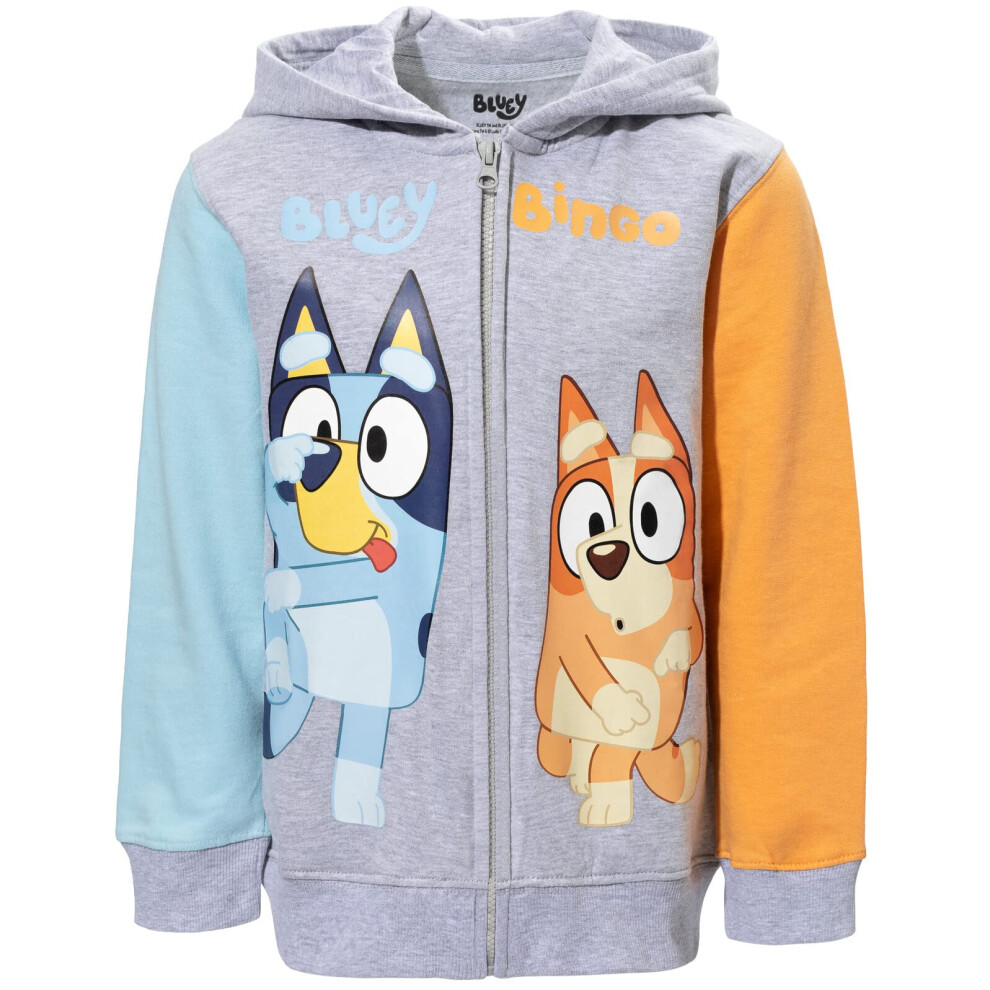 Bluey & Bingo Little Boys Fleece Zip-Up Raglan Hoodie Grey 6