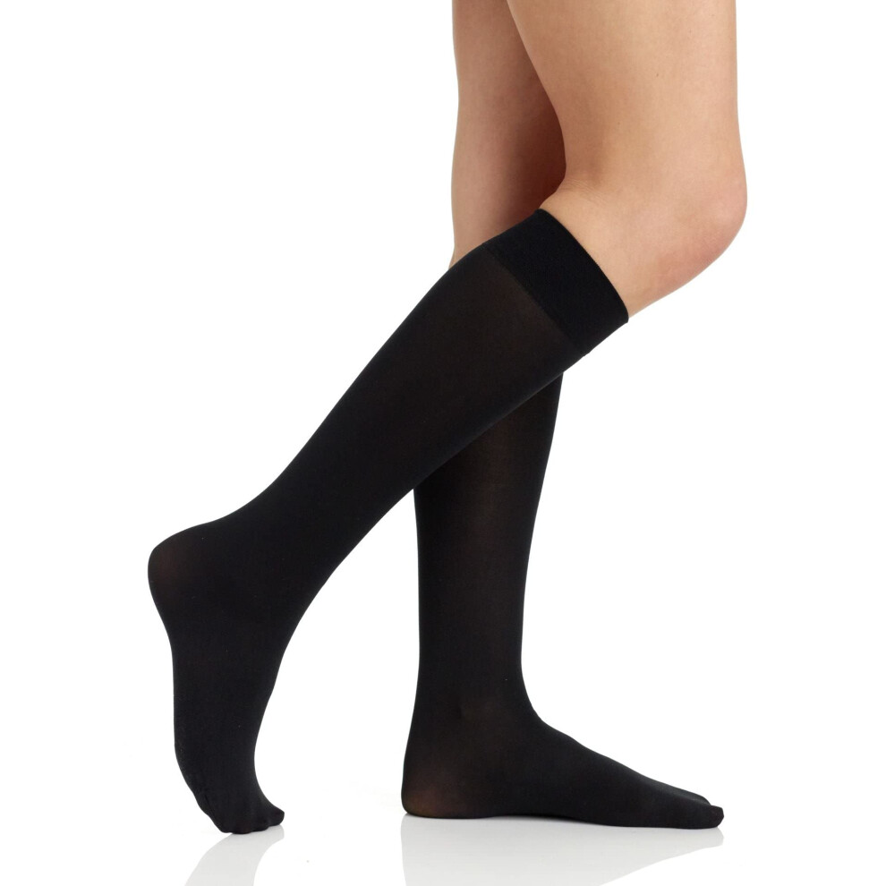 Berkshire Lot de 3 paires de collants opaques pour femme avec bout en sandale jusqu'aux genoux, noir, pointure 9/11 US