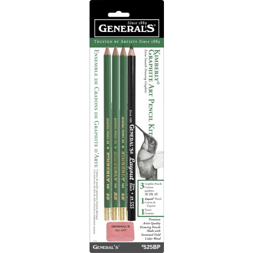 Generals Mini Drawing Kit - Σετ 5, περιλαμβάνει 3 μολύβια, μολύβι σχεδίασης, και γόμα, Μαύρο - 525BP