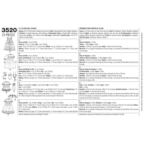 Σχεδίαση Ραψίματος Simplicity 3520 Ρούχα Κούκλας, Ένα Μέγεθος 2