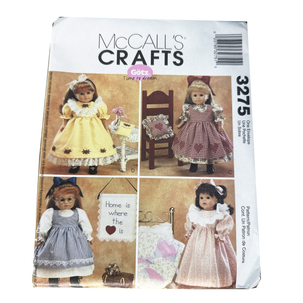 Modèles McCall's M3275 Vêtements de poupée de 18 pouces et projets d'artisanat One S