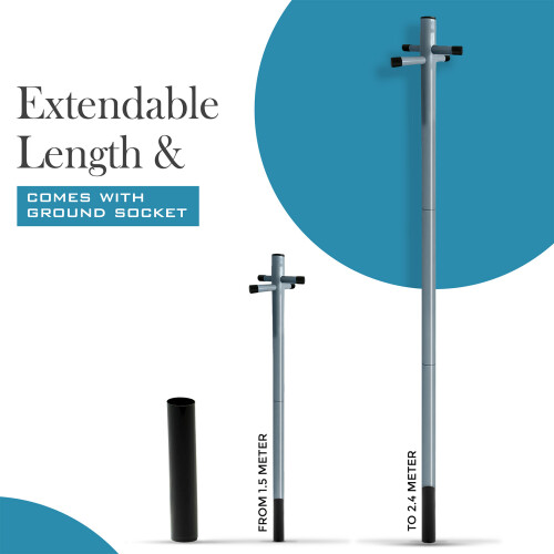 Large Metal Washing Line 2.4m Post Support Pole 2