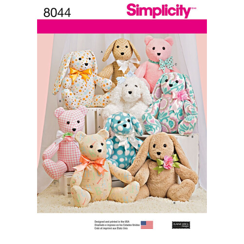 Simplicity US8044OS Modello di cucito per peluche per bambini, uno 1