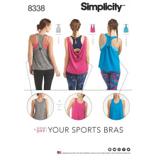 Simplicity Creative Patterns 8338 Misses Knit Sports Tops met rugvariaties Maat A XXSXSSMLXLXXL