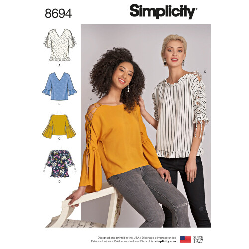 Simplicity Womens Flared Sleeve Blouse Sewing Patterns  Sizes 412