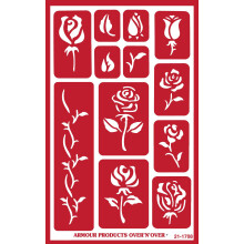 Rustning ?tsning over n over stencil roser-over 'n glas ?tsning stencil brun