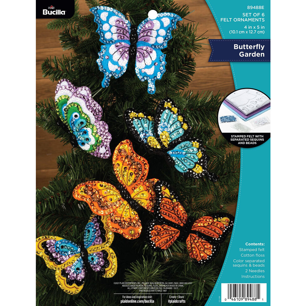 Bucilla Felt Ornaments - Kit Di 6 Farfalle Da Giardino-image