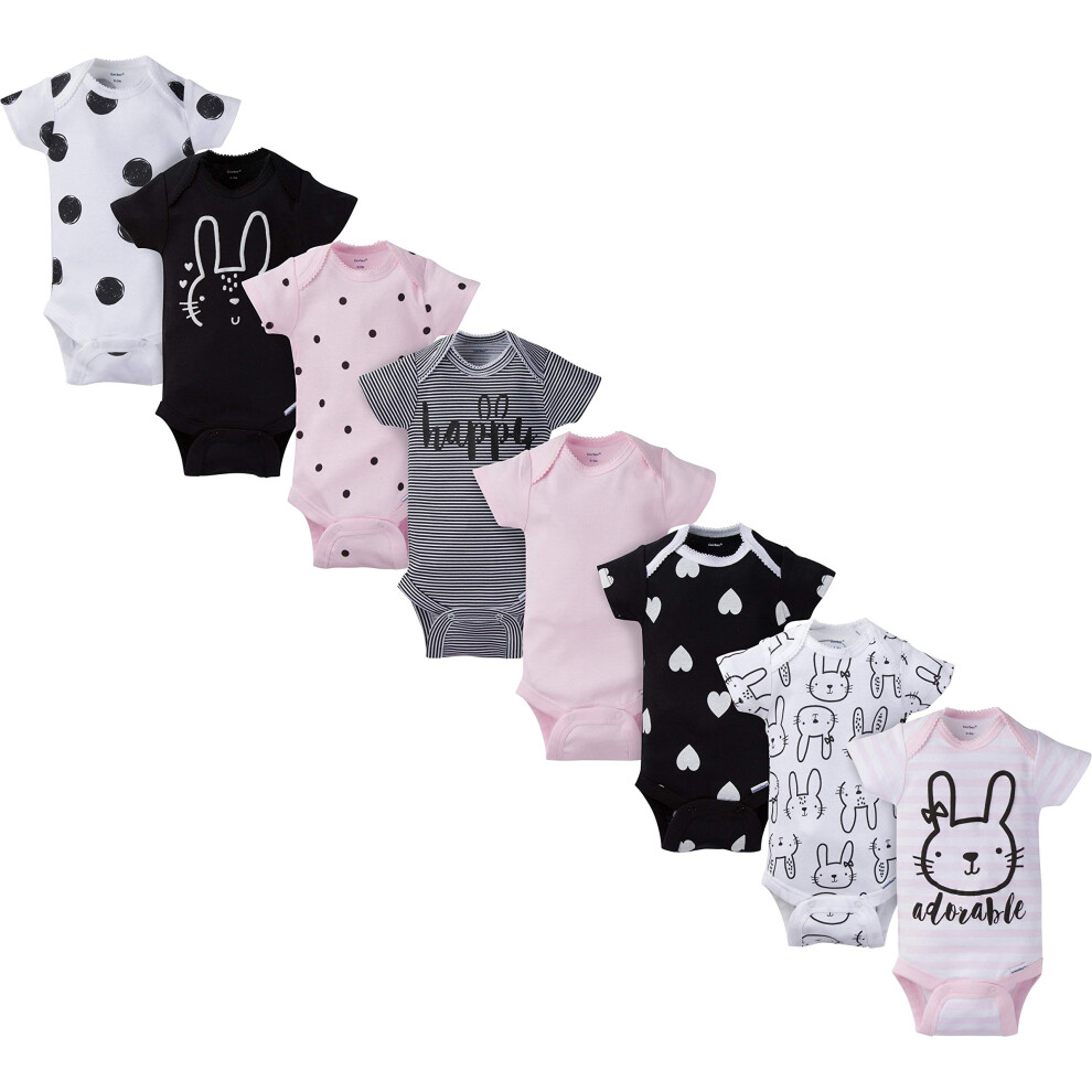 Gerber Baby Girl's 8-Pack Short Sleeve Onesies Bodysuits  Pink Bunny  6-9 Months