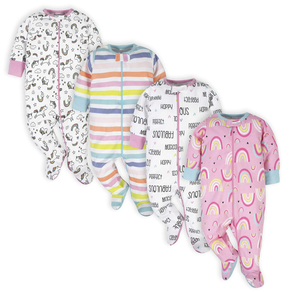 Lot de 4 chaussons Sleep 'N Play pour bébé fille de la marque Onesies, motif licornes roses, de 3 à 6 mois