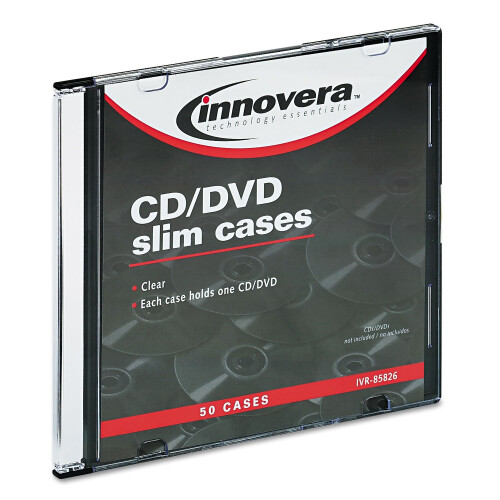 Innovera 85826 Θήκη Αποθήκευσης CD/DVD Πολυστερίνης, Διαφανής, 50 Τεμάχια
