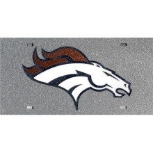 212 Main LZSGL1601 6 x 12 in. Denver Broncos Logo Silver Glitter Laser License Plate