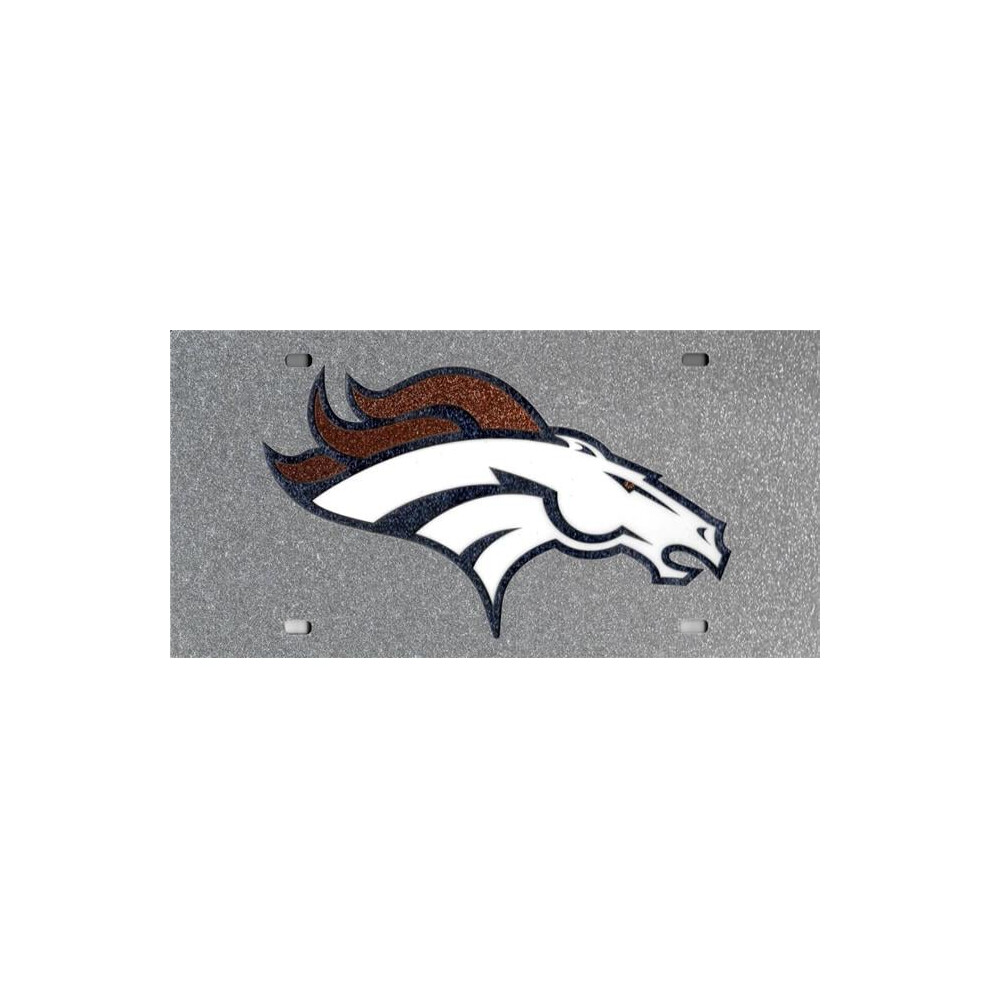 212 Main Lzsgl1601 6 X 12 In. Denver Broncos Logo Glitter Laser License Plate Silver 094746825188