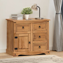 Mercers Furniture Corona Small 1 Door 4 Drawer Sideboard Cabinet Wooden