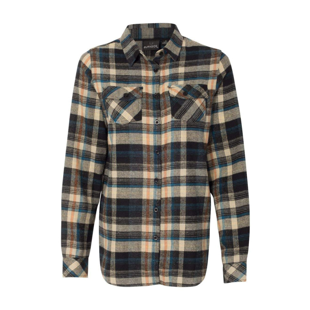Chemise en flanelle à carreaux pour femme Burnside, coupe boyfriend, taille M, KAKI FONCÉ