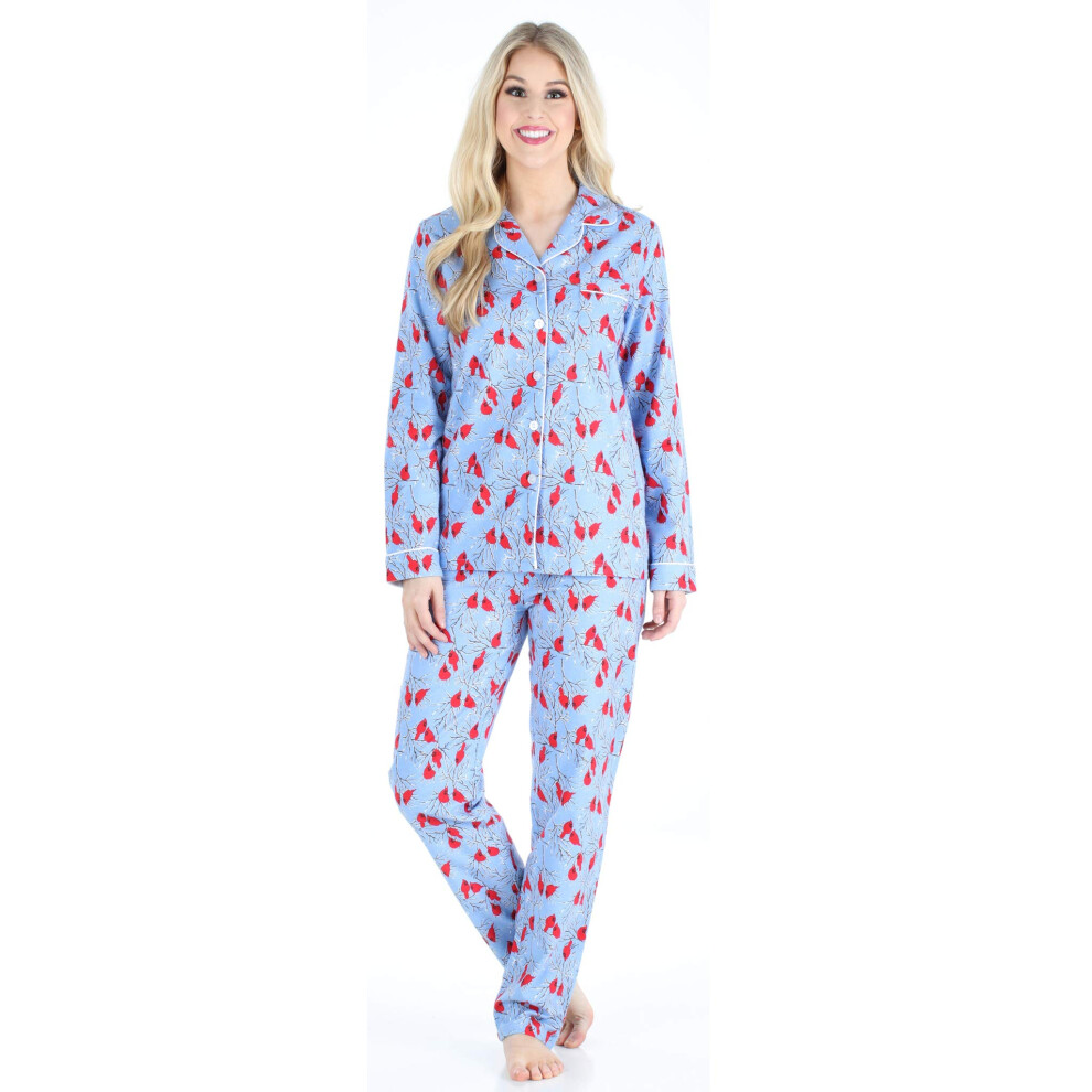 PajamaMania Women's Cotton Flannel Long Sleeve Button-Down Pajamas PJ
