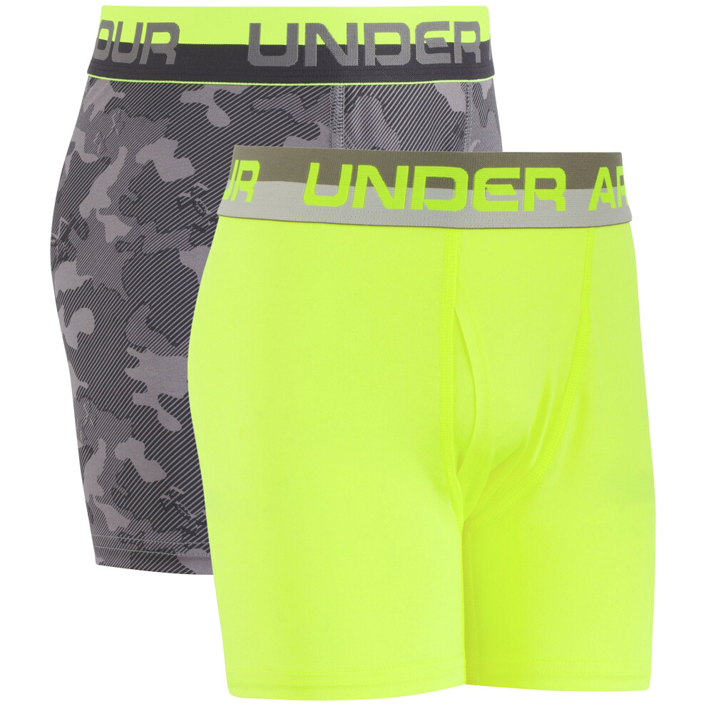 Under Armour Big Boys 2 Pack Performance Boxer Briefs  GraphiteYellow  Youth Small
