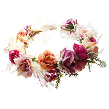 Vivivalue Rose Flower Crown Boho Flower Pannband Hrkrans Blommig Headpiece Halo med band Brllopsfest Festival Foton Rosa