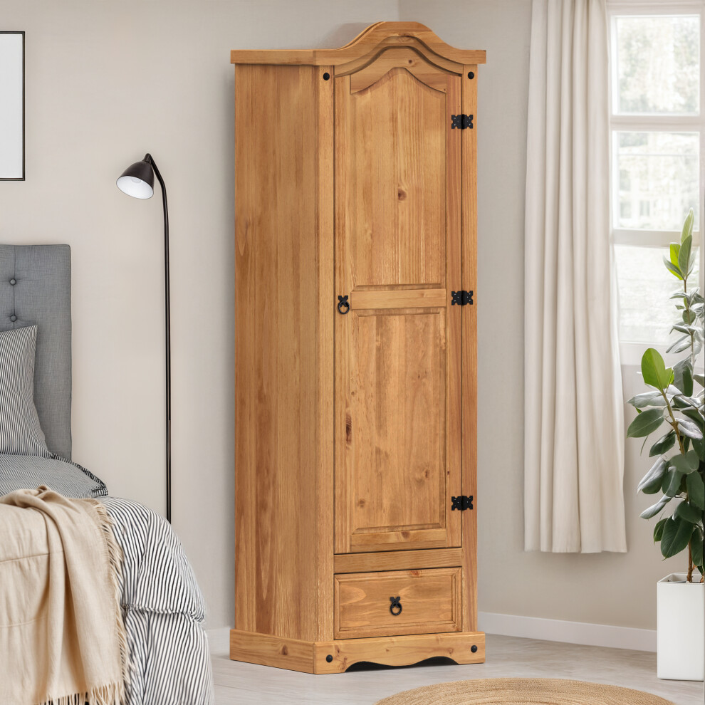 Corona 1 Door 1 Drawer Arch Top Wardrobe Solid Pine Bedroom Furniture