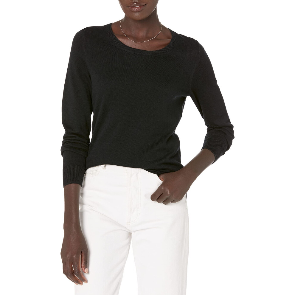 Amazon Essentials Women's Long-Sleeve Lightweight Crewneck Sweater Available in Plus Size  Black  X-Small