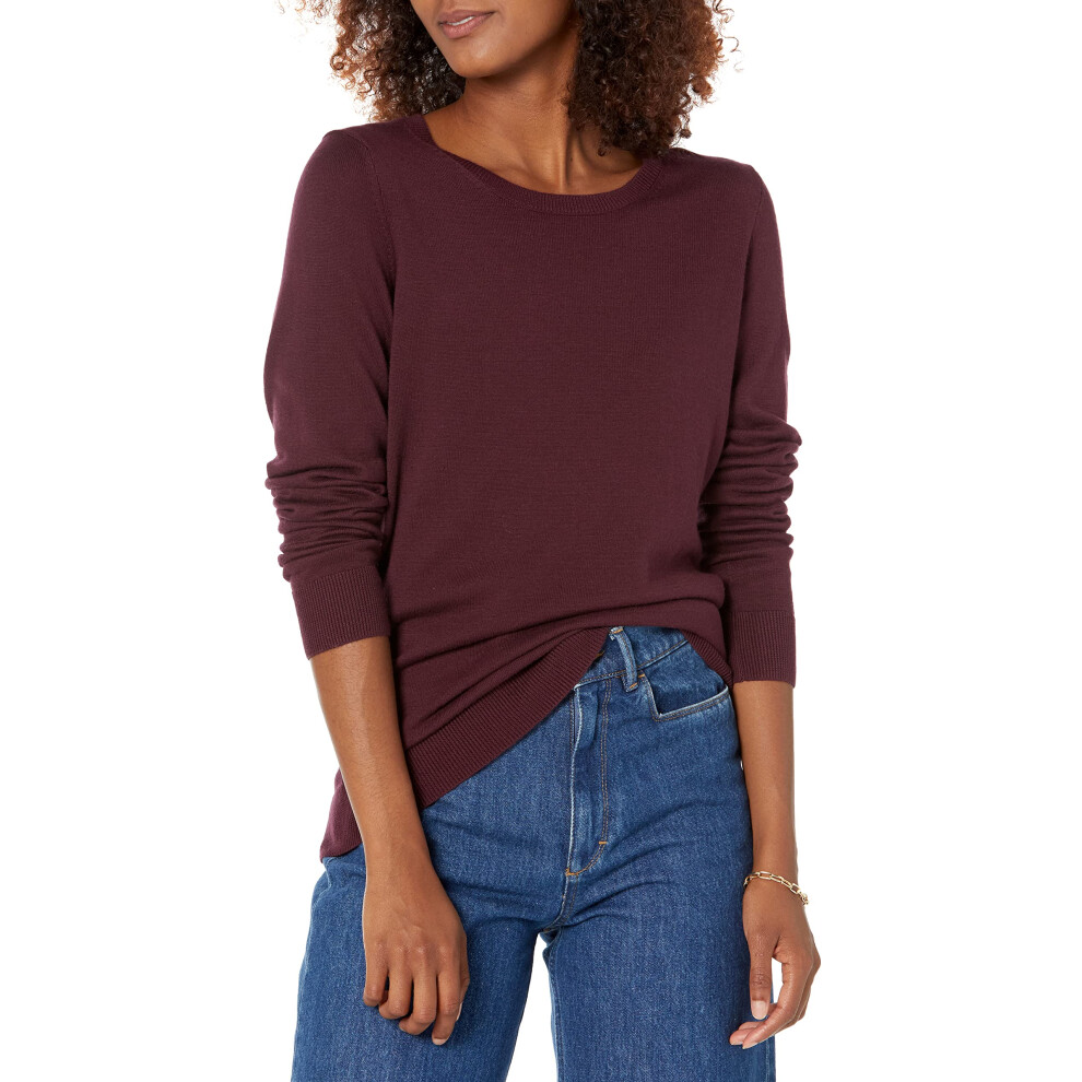 Amazon Essentials Women's Long-Sleeve Lightweight Crewneck Sweater Available in Plus Size  Burgundy  Small