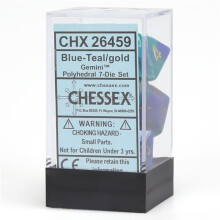 Chessex Manufacturing Blue & Teal Cube Gemini No.7 Dice, Gold Numbers - Set of 7
