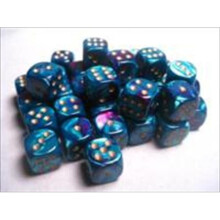 Chessex Manufacturing 26849 D6 Cube Gemini Set Of 36 Dice- 12 mm - Purple & Teal With Gold Numbering
