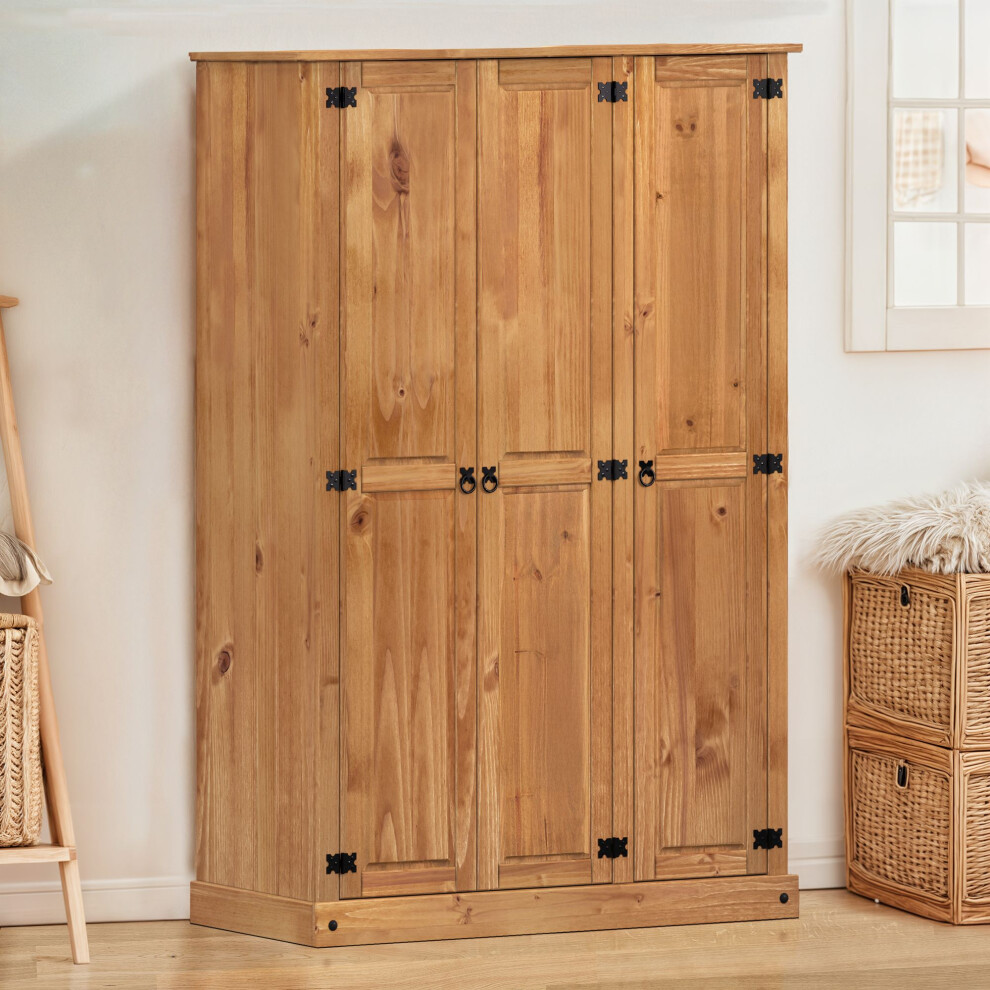 Corona Budget 3 Door Wardrobe Solid Pine Bedroom Furniture