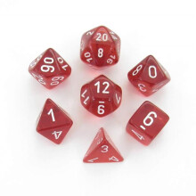 Chessex Manufacturing Red Translucent Dice with White Numbers - Set of 7
