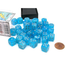 Chessex Manufacturing 12 mm D6 Cube GND Luminary Sky & Silver Dice - 36 Piece