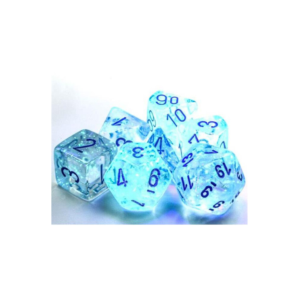 Photos - Other Toys Chessex Manufacturing Cube Borealis Icicle Luminary Dice, Light Blue - Set of 7 CH3457