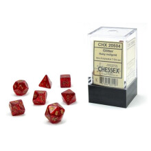 Chessex Cube Mini Glitter Dice, Ruby & Gold Numbers - Set of 7