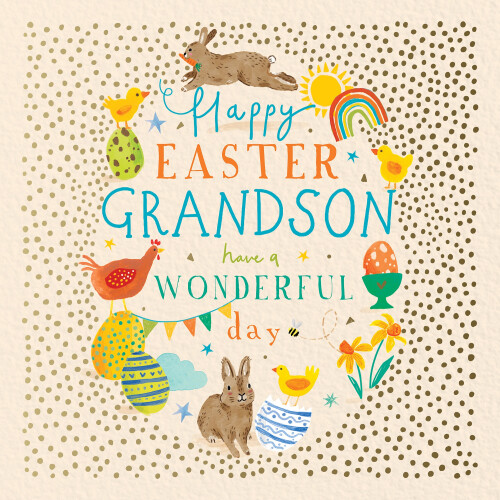 Happy Easter Grandson Eggscellent Bunnies Artistic Easter Greeting Card 1