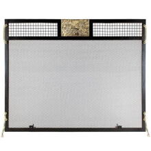 Minuteman Clematis Emblem Fireplace Screen - Polished Brass - 38in. W x 31.5in. H x 8in. D