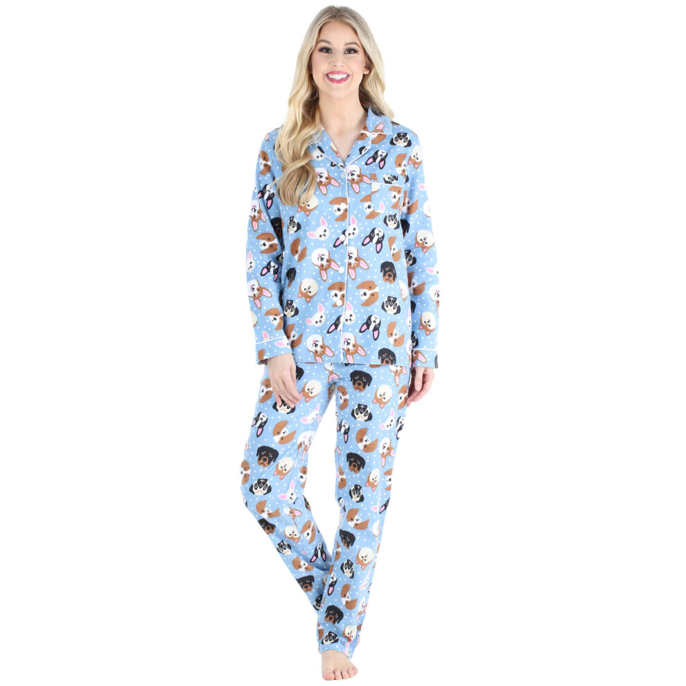 PajamaMania Women's Cotton Flannel Long Sleeve Button-Down Pajamas PJ