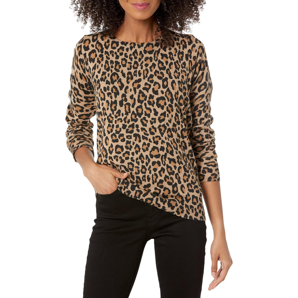 Amazon Essentials Women's Long-Sleeve Lightweight Crewneck Sweater Available in Plus Size  Camel Cheetah  XX-Large