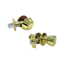 Faultless Tulip Polished Brass Metal Entry Knob & Single Cylinder Deadbolt - 3 Grade Right Handed