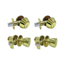 Faultless Tulip Polished Brass Metal Entry Knob & Single Cylinder Deadbolt - 3 Grade Right Handed