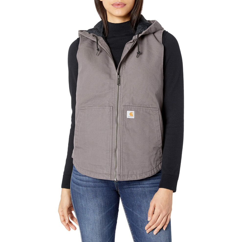 Carhartt womens Washed Duck Hooded Vest Work Utility Outerwear  Taupe