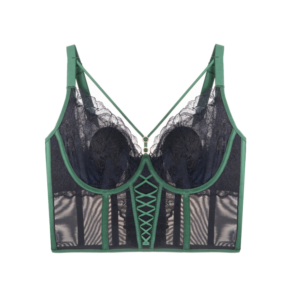 (Black, 2XL) Adjustable type, milk-shaped bra, lace underwear, women's soft steel rings, gathered bra, thin rabbit ear bra