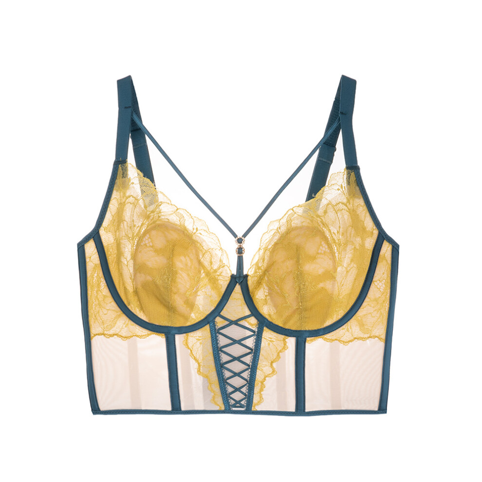 (Gold, 2XL) Adjustable type, milk-shaped bra, lace underwear, women's soft steel rings, gathered bra, thin rabbit ear bra